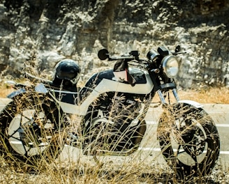 a motorcycle parked on the side of the road